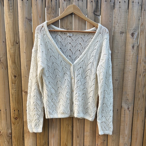 Wilfred Sweaters - Wilfred Cream Cardigan Sweater with Lacey Knit